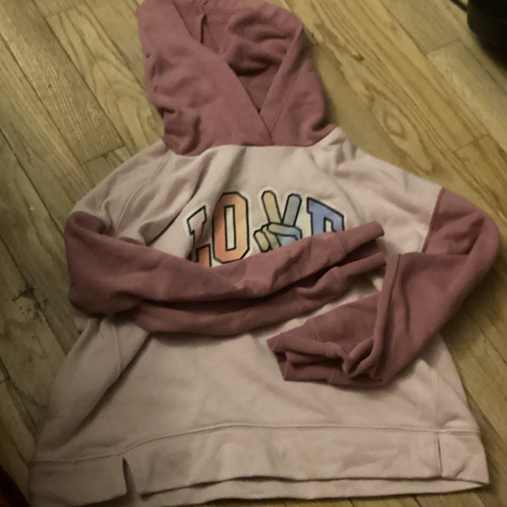 Old Navy Pink Hoodie with Multicolor LOVE Graphic